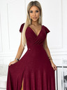 numoco Rochie lungă sclipitoare cu decolteu - burgundia Numoco CRYSTAL