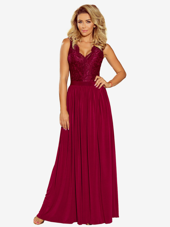 numoco Rochie lungă cu decolteu din dantelă - burgundia Numoco LEA