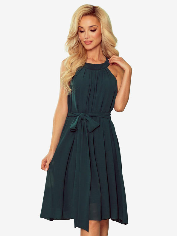 numoco Rochie din șifon cu cravată - verde Numoco ALIZEE