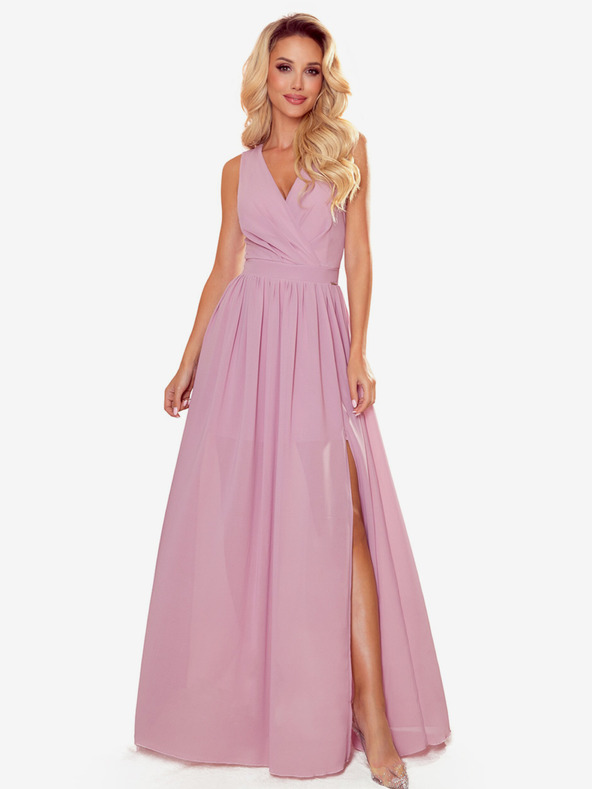 numoco Rochie lungă cu decolteu și cravată - roz murdar Numoco JUSTINE