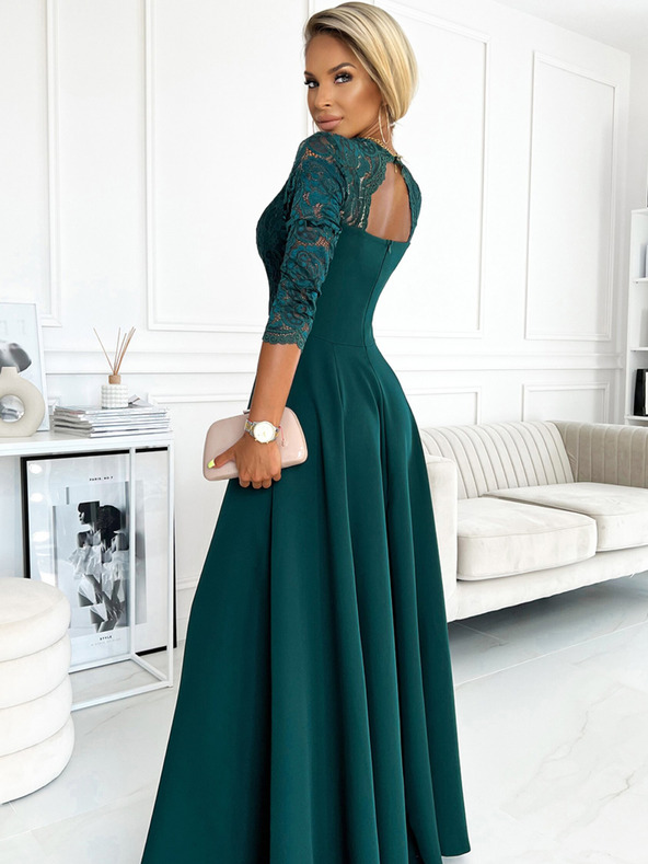 numoco Rochie lungă elegantă din dantelă cu decolteu - verde Numoco AMBER