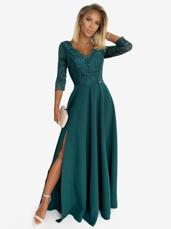 numoco Rochie lungă elegantă din dantelă cu decolteu - verde Numoco AMBER