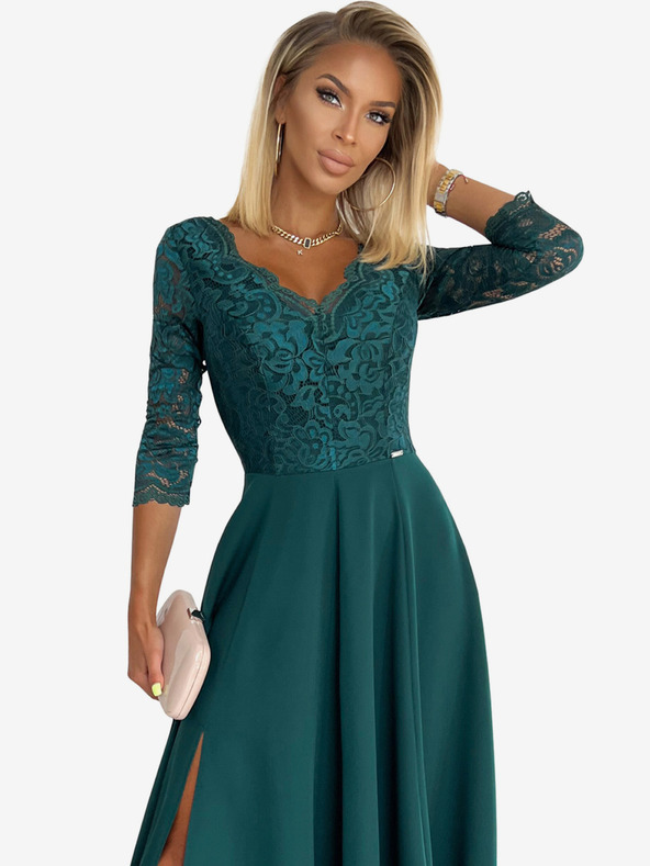numoco Rochie lungă elegantă din dantelă cu decolteu - verde Numoco AMBER