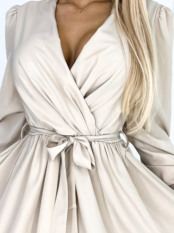 numoco Rochie de damă cu decolteu și curea - bej Numoco BINDY