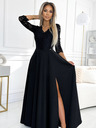 numoco Rochie lungă dantelată, elegantă, cu decolteu și crăpătură pe picior - negru Numoco AMBER