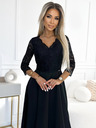 numoco Rochie lungă dantelată, elegantă, cu decolteu și crăpătură pe picior - negru Numoco AMBER