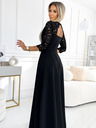 numoco Rochie lungă dantelată, elegantă, cu decolteu și crăpătură pe picior - negru Numoco AMBER