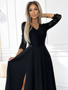 numoco Rochie lungă dantelată, elegantă, cu decolteu și crăpătură pe picior - negru Numoco AMBER