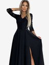 numoco Rochie lungă dantelată, elegantă, cu decolteu și crăpătură pe picior - negru Numoco AMBER