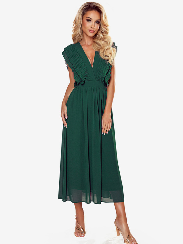 numoco Rochie midi cu decolteu încrețit - verde Numoco YANA