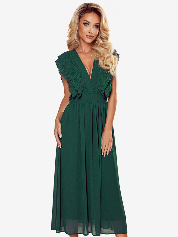 numoco Rochie midi cu decolteu încrețit - verde Numoco YANA