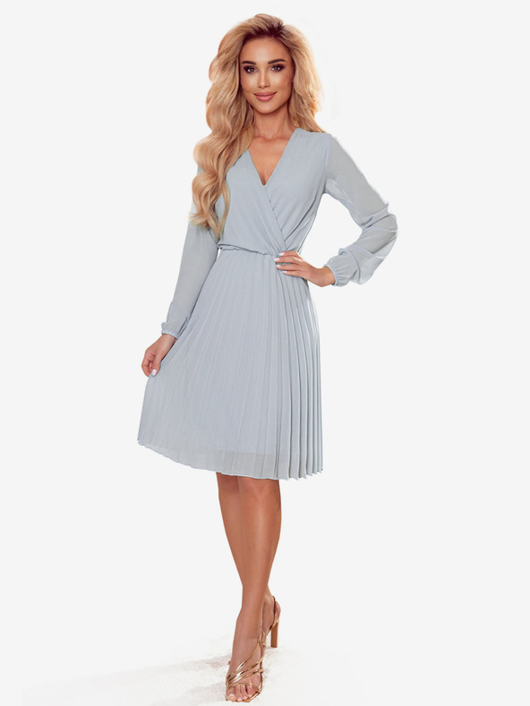 numoco Rochie plisată cu decolteu și mâneci lungi - gri Numoco ISABELLE