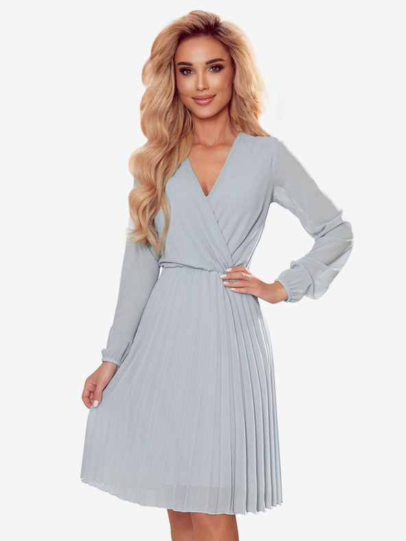 numoco Rochie plisată cu decolteu și mâneci lungi - gri Numoco ISABELLE