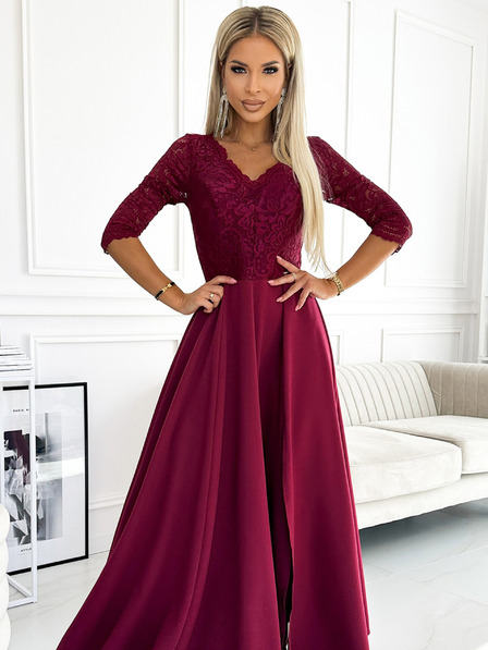 numoco Rochie lungă elegantă maxi cu decolteu din dantelă - burgundy Numoco AMBER