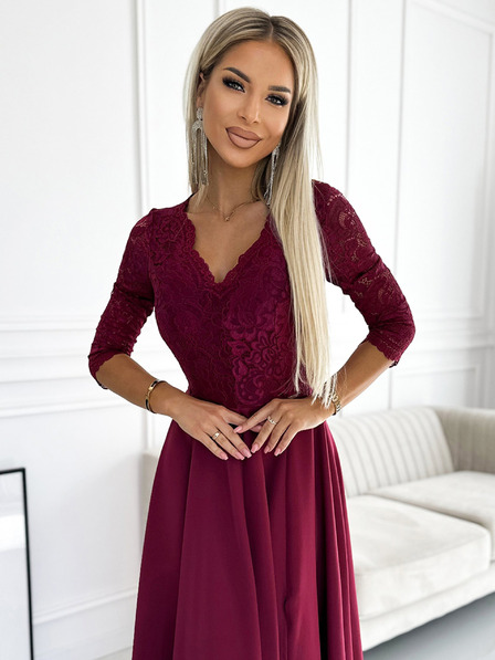 numoco Rochie lungă elegantă maxi cu decolteu din dantelă - burgundy Numoco AMBER
