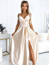 numoco Rochie lungă elegantă din satin cu decolteu și crăpătură pe picior - bej Numoco JULIET