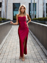 numoco Rochie lungă din satin cu crăpătură pe picior - zmeură Numoco DIANE