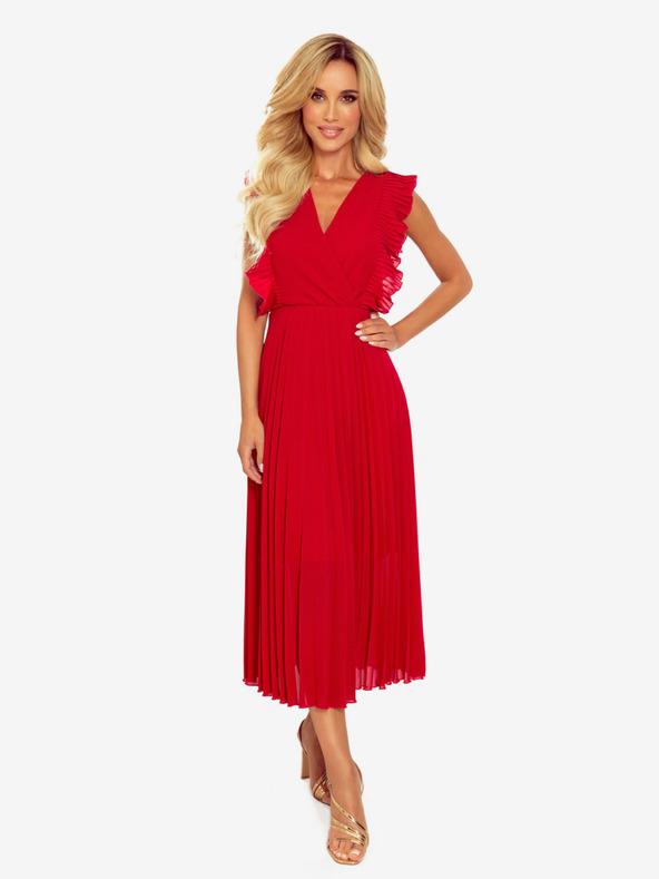 numoco Rochie plisată cu volane și decolteu - roșu Numoco EMILY