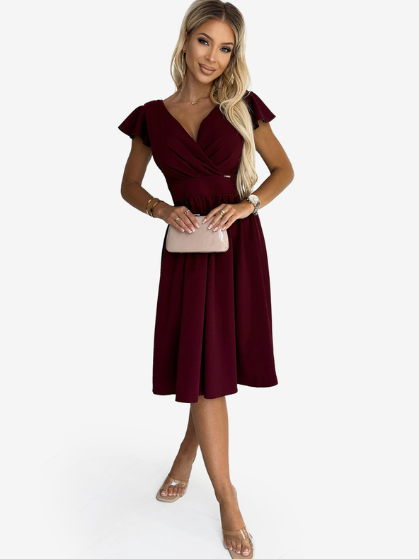 numoco Rochie cu decolteu și mâneci scurte - Burgundia Numoco MATILDE