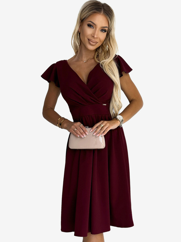 numoco Rochie cu decolteu și mâneci scurte - Burgundia Numoco MATILDE