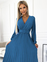 numoco Rochie midi plisată cu decolteu în formă de inimă, mâneci lungi și curea lată Numoco VIVIANA