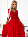 numoco Rochie lungă din dantelă, elegantă, cu decolteu în formă de inimă și crăpătură pe picior - roșu Numoco AMBER