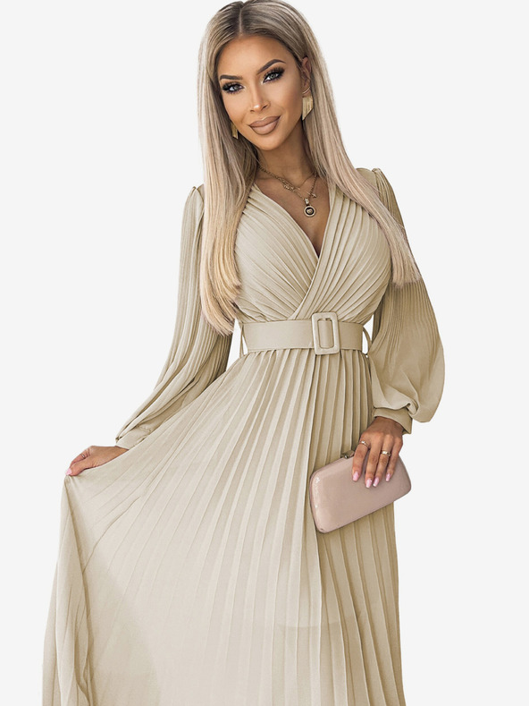 numoco Rochie cu curea și decolteu - bej Numoco KLARA