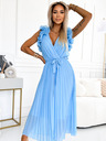 numoco Rochie midi din șifon plisat cu decolteu în inimă și volane delicate - albastru deschis Numoco MIRABELLA