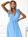 numoco Rochie midi din șifon plisat cu decolteu în inimă și volane delicate - albastru deschis Numoco MIRABELLA