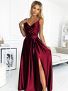 numoco Rochie maxi elegantă din satin fără bretele - burgundia Numoco CHIARA