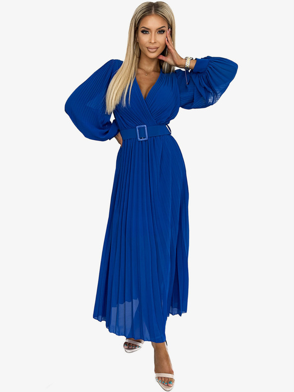 numoco Rochie cu brâu și decolteu cu centură - albastru Numoco KLARA