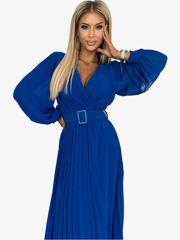 numoco Rochie cu brâu și decolteu cu centură - albastru Numoco KLARA