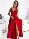 numoco Rochie lungă elegantă din satin cu decolteu și fantă pe picior - roșu Numoco JULIET