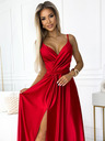 numoco Rochie lungă elegantă din satin cu decolteu și fantă pe picior - roșu Numoco JULIET