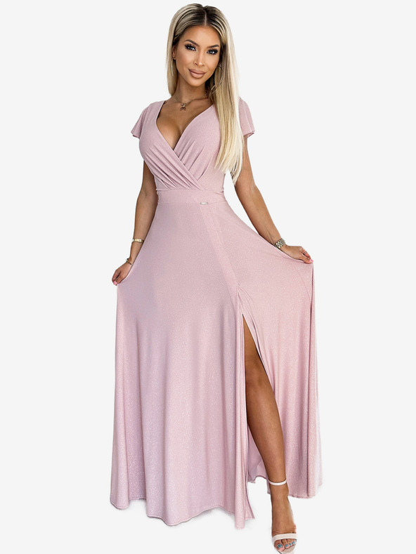 numoco Rochie lungă strălucitoare cu decolteu în formă de inimă - roz murdar Numoco CRYSTAL