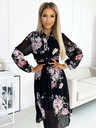 numoco Rochie midi plisată cu nasturi și mâneci lungi - trandafiri pe fond negru Numoco CARLA