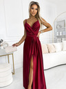 numoco Rochie lungă elegantă din satin, cu decolteu și fantă pentru picioare - burgundia Numoco JULIET