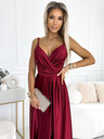 numoco Rochie lungă elegantă din satin, cu decolteu și fantă pentru picioare - burgundia Numoco JULIET