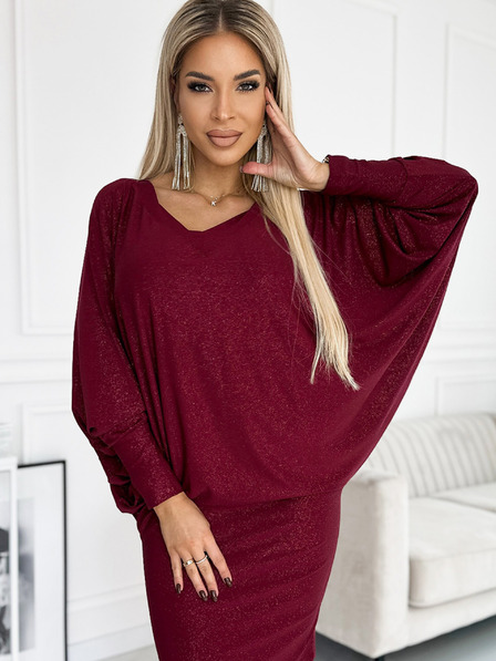 numoco Rochie liliac cu decolteu - burgundy cu sclipici Numoco