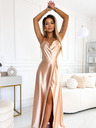numoco Rochie lunga din satin cu decolteu exclusivist pe spate - auriu Numoco PERLA