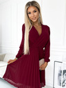 numoco Rochie plisată cu decolteu și mâneci lungi - burgundia Numoco ISABELLE