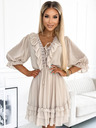 numoco Rochie de damă din șifon cu cravată la decolteu - bej Numoco BOHO