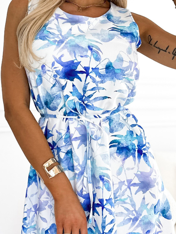 numoco Rochie albă flatantă cu model albastru Numoco VICTORIA