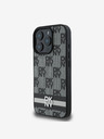 DKNY DKNY PU Leather Checkered Pattern și Stripe Back Cover pentru iPhone 16 Pro negru
