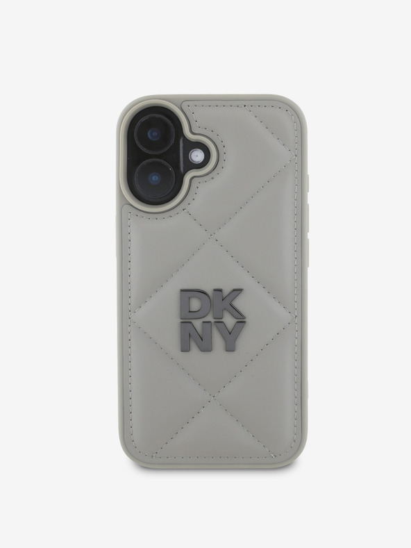 DKNY DKNY PU Leather Quilted Stack Logo Back Cover pentru iPhone 16 Plus gri