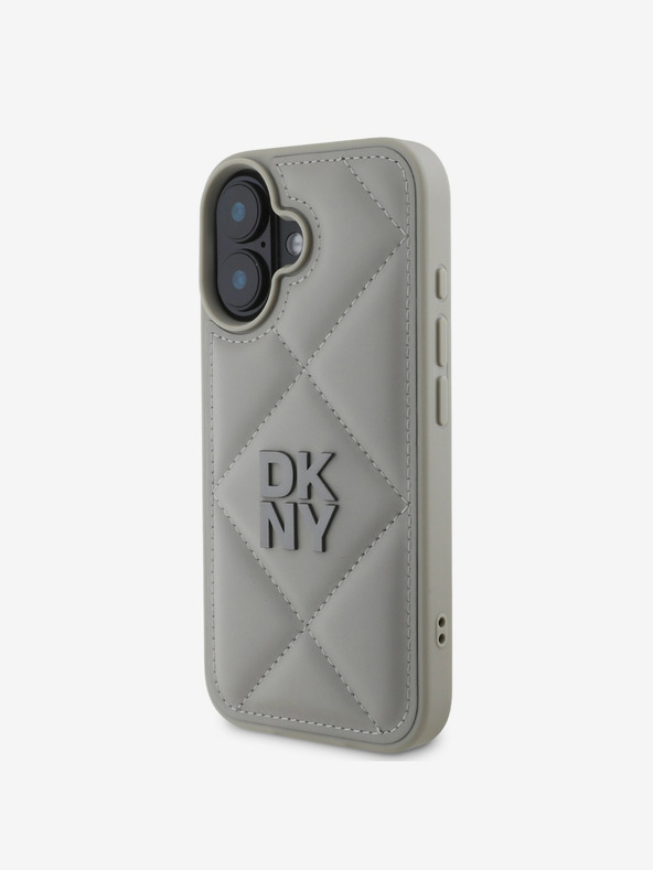 DKNY DKNY PU Leather Quilted Stack Logo Back Cover pentru iPhone 16 Plus gri