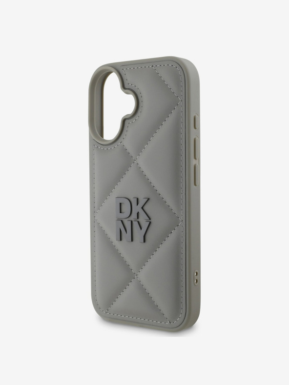 DKNY DKNY PU Leather Quilted Stack Logo Back Cover pentru iPhone 16 Plus gri