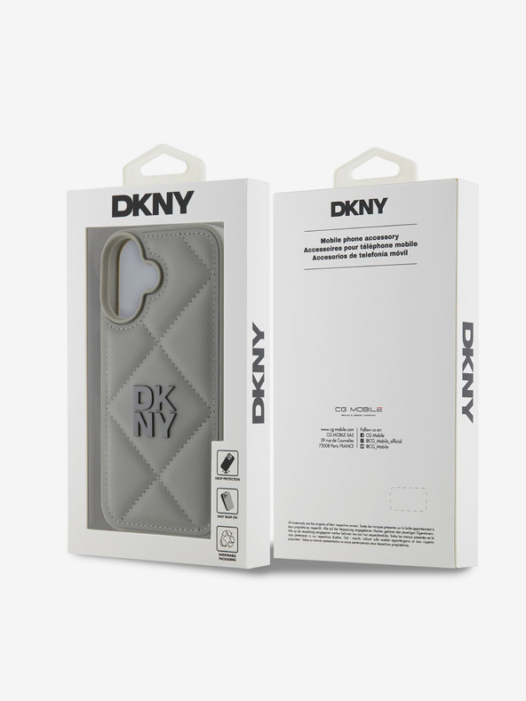DKNY DKNY PU Leather Quilted Stack Logo Back Cover pentru iPhone 16 Plus gri