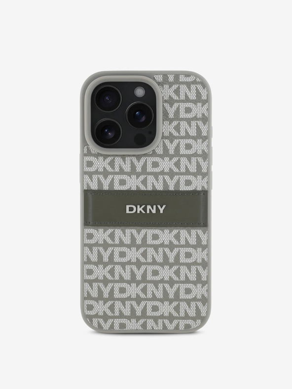 DKNY DKNY PU Leather Repeat Pattern Tonal Stripe Back Cover pentru iPhone 16 Pro Max Bej