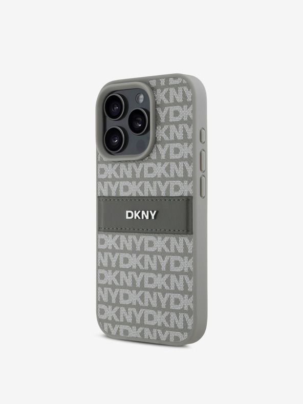 DKNY DKNY PU Leather Repeat Pattern Tonal Stripe Back Cover pentru iPhone 16 Pro Max Bej